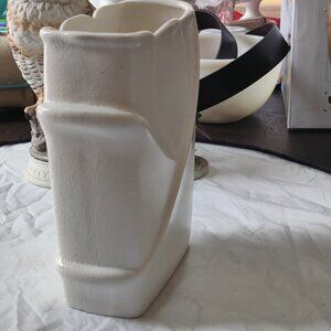 Royal Haeger tall 9" vase in White has a floral inspired design. Rare Rectangle